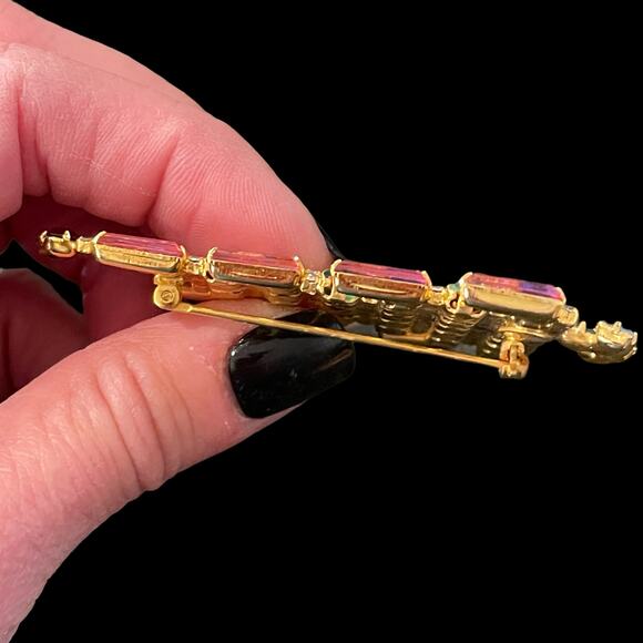 Vintage Dominique Candle Christmas Tree Brooch Pin Rhinestone Jewelry Signed - Picture 6 of 9